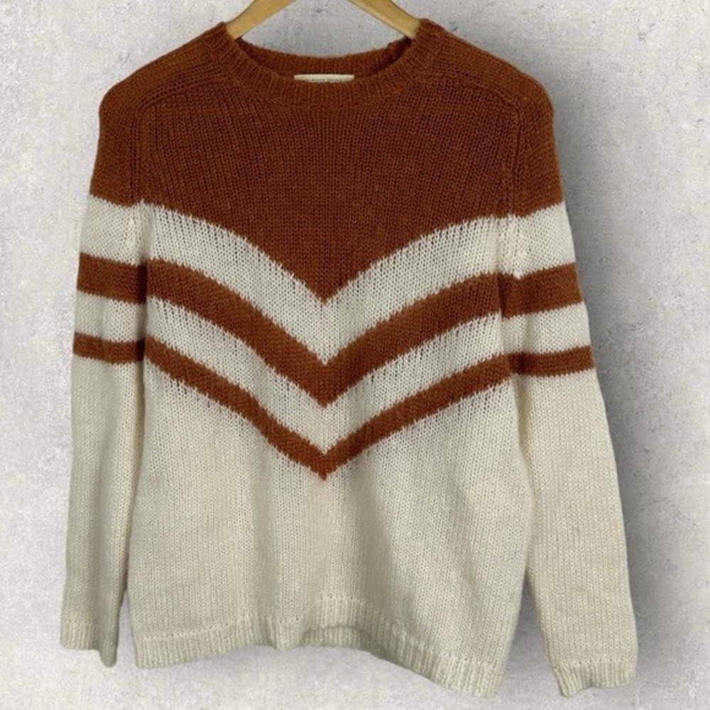 Sezane Rust and Cream Chevron Sweater